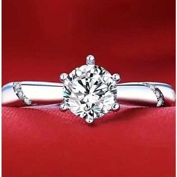 925 Sterling Silver 1 Ct Moissanite Simple Ring Adjustable - Picture 2 of 6
